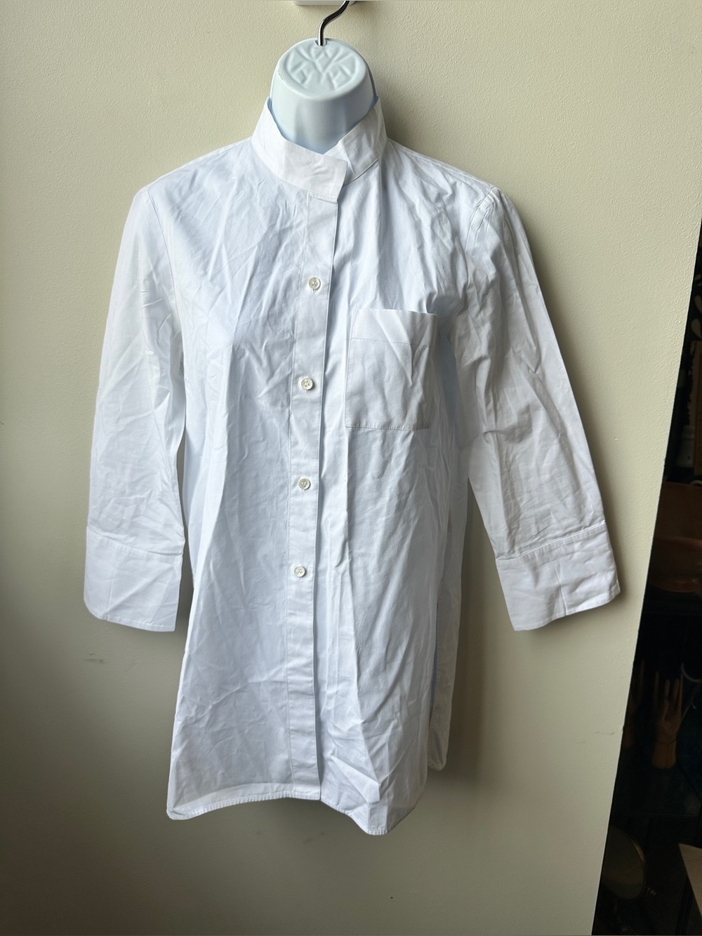 Zara White Mandarin Collar Button Front Tunic Shirt Split Cuffs Pocket Womens XS